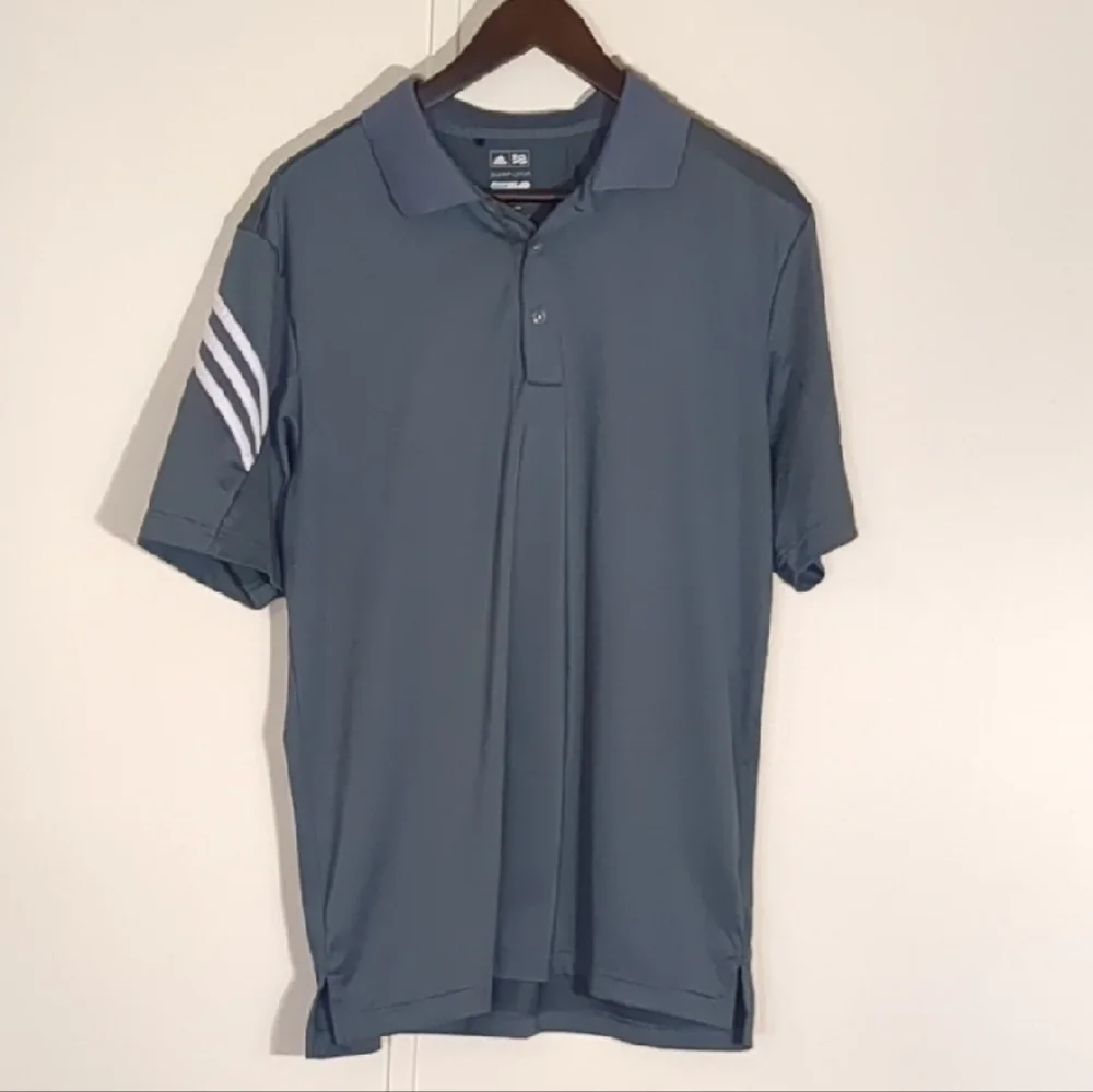 Adidas Men's Dark Gray Polo with Striped Sleeve Golf Sports Athletic